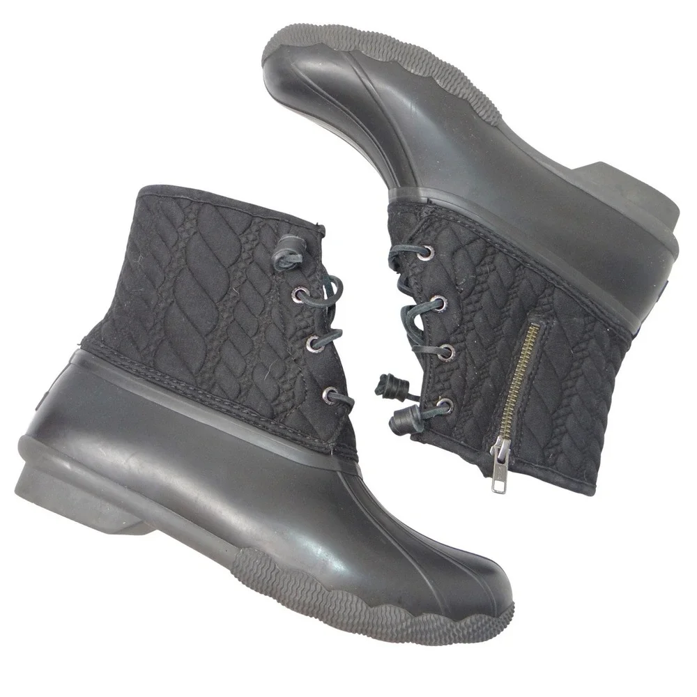 Sperry Saltwater Quilted Cable Knit Duck‎ Boots Black Womens 8.5 M STS97183